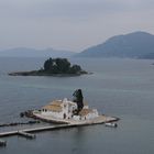 Kerkyra ( Korfu ) Blick von Canoni auf die Klosterinsel und die Mäuseinsel