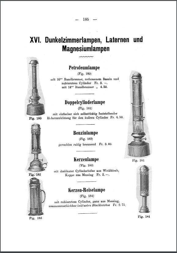 Kerzen-Reiselampe (Fig. 184) für Dunkelkammer