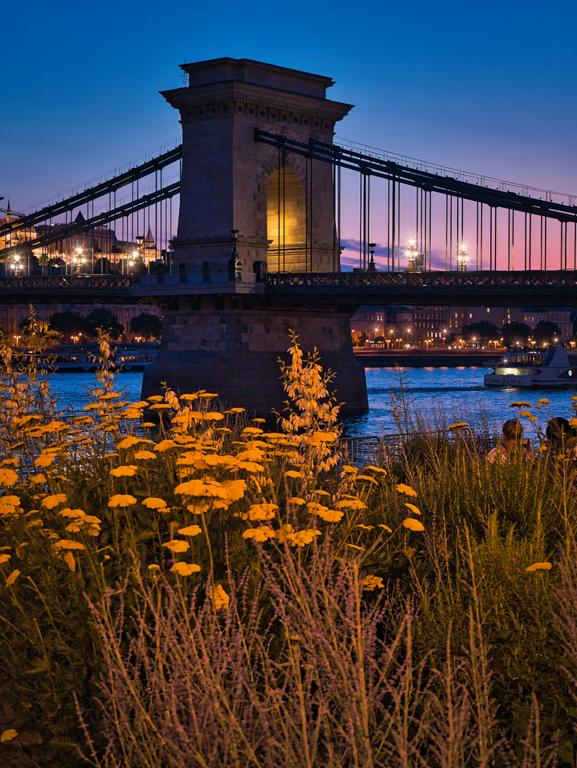 Kettenbrücke im Sonnenuntergang