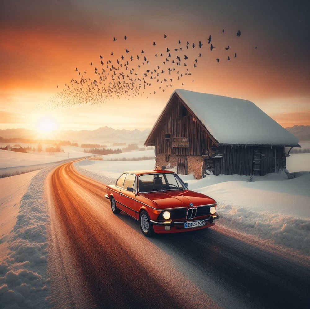 KI BMW in Winterlandschaft