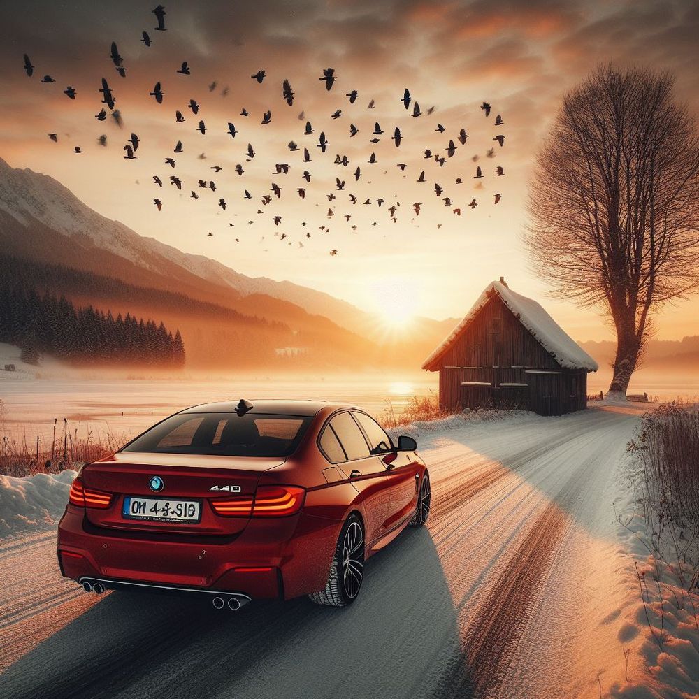 KI BMW in Winterlandschaft