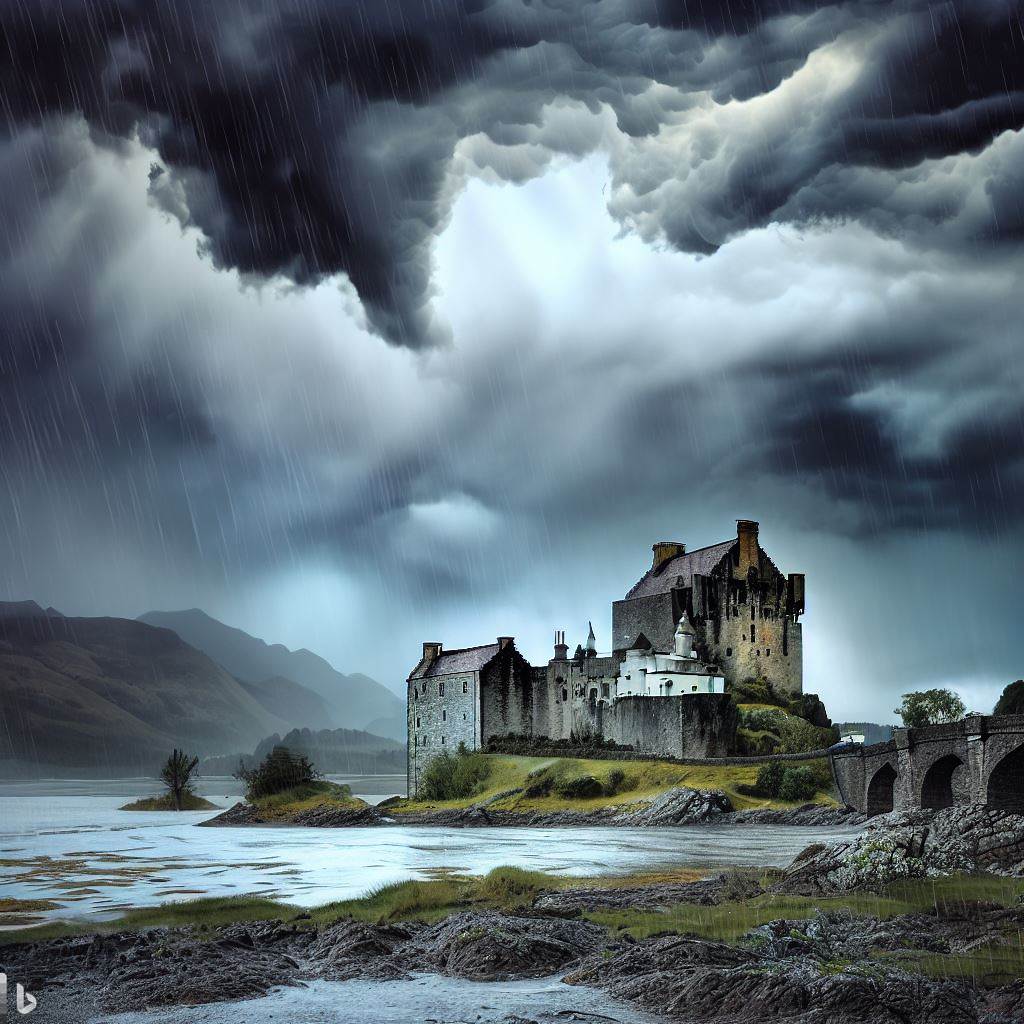 KI - Eilean Donan Castle bei Gewitter und Sturm 