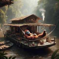 KI Onkel Utan auf seinem Hausboot im Regenwald