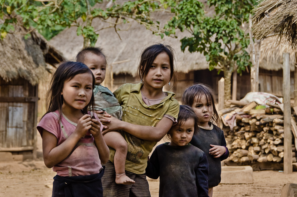 kids at a mountain village close to luang prabang