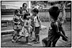 Kids play in a Temple