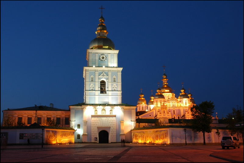 Kiev, St. Michael Golden Domes Cathedral at night