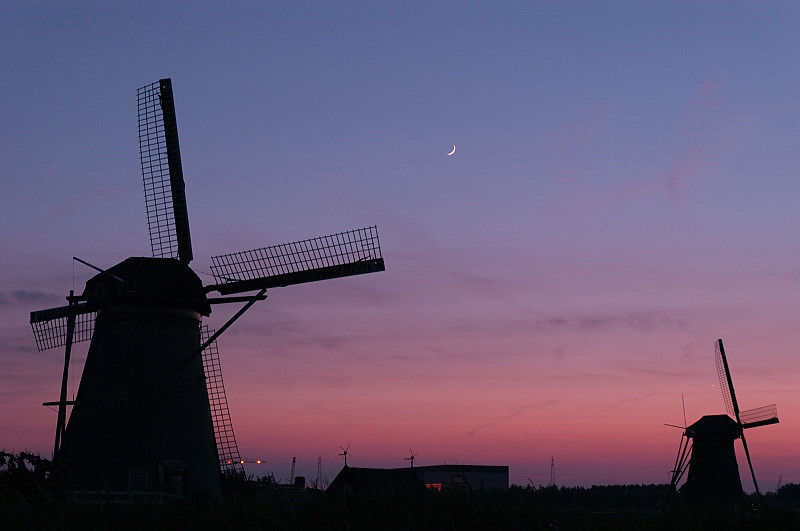 Kinderdijk in a tranquil summer evening