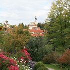 KIRCHE IN MURNAU MIT HERBSTLICHEM VORGARTEN