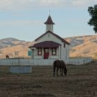 Kirche mit Pferd, San Simenon, CA