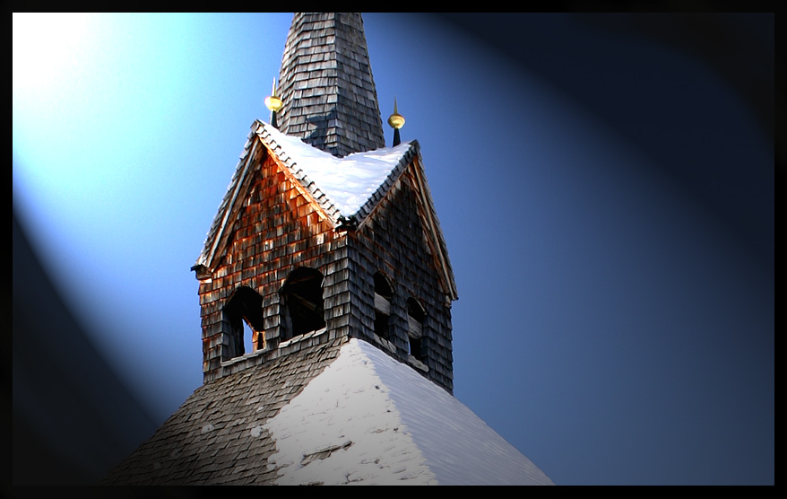 Kirchturm in Rojen am Reschenpass