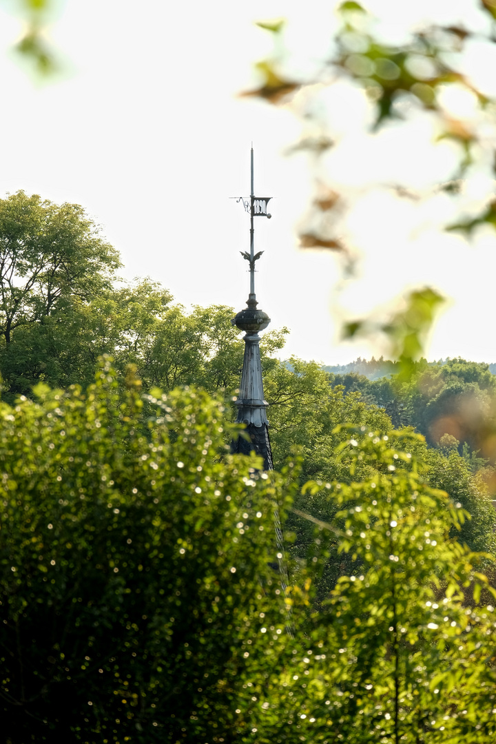 Kirchturmspitze im Grünen