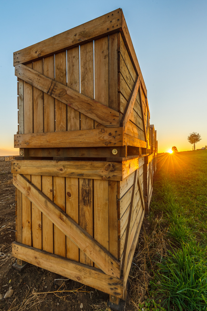 Kisten im Sonnenuntergang 