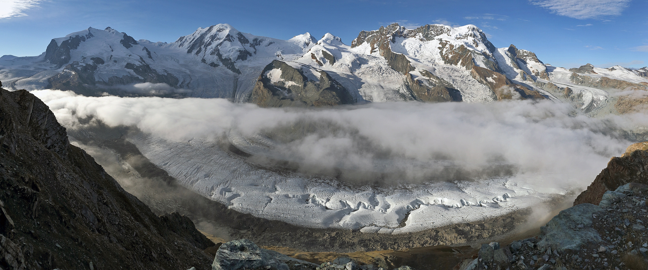 Klassische Gornergratsicht aber komplett mit Gornergletscher