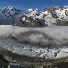 Klassische Sicht auf die 4000er und zusätzlich den schwindenden Gornergletscher...