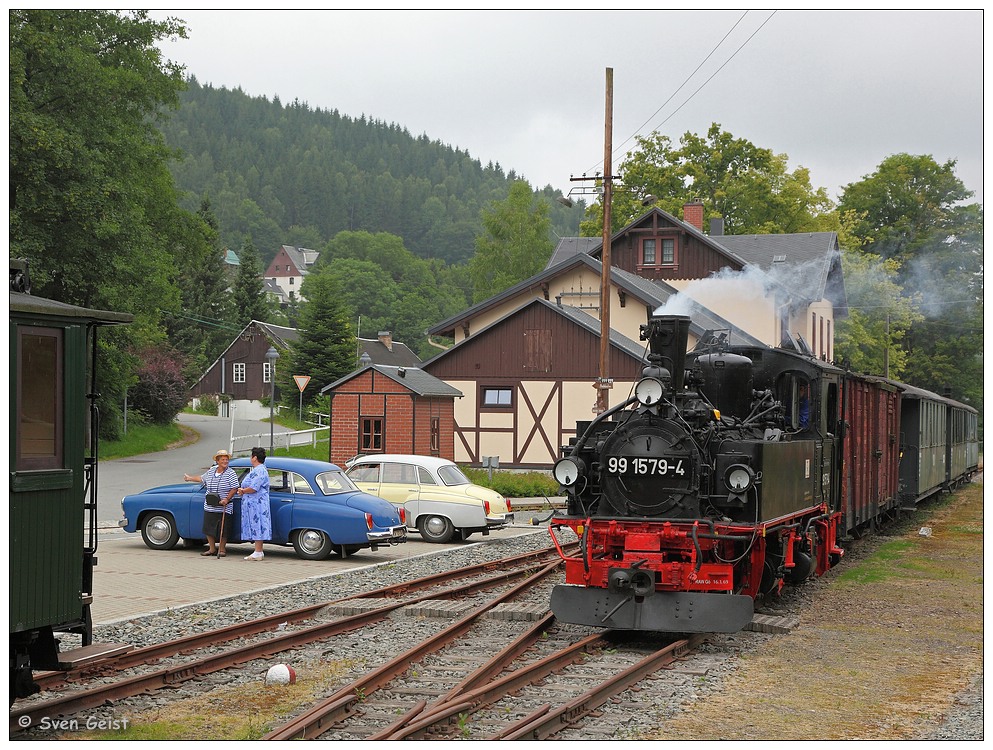 Kleine Plauderei auf dem Oberrittersgrüner Bahnhof