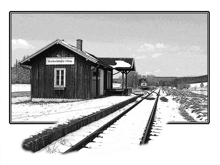 Kleiner alter Bahnhof in den winterlichen Stauden