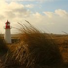 Kleiner Leuchtturm und Seezeichen auf dem Ellenbogen auf der Insel Sylt.