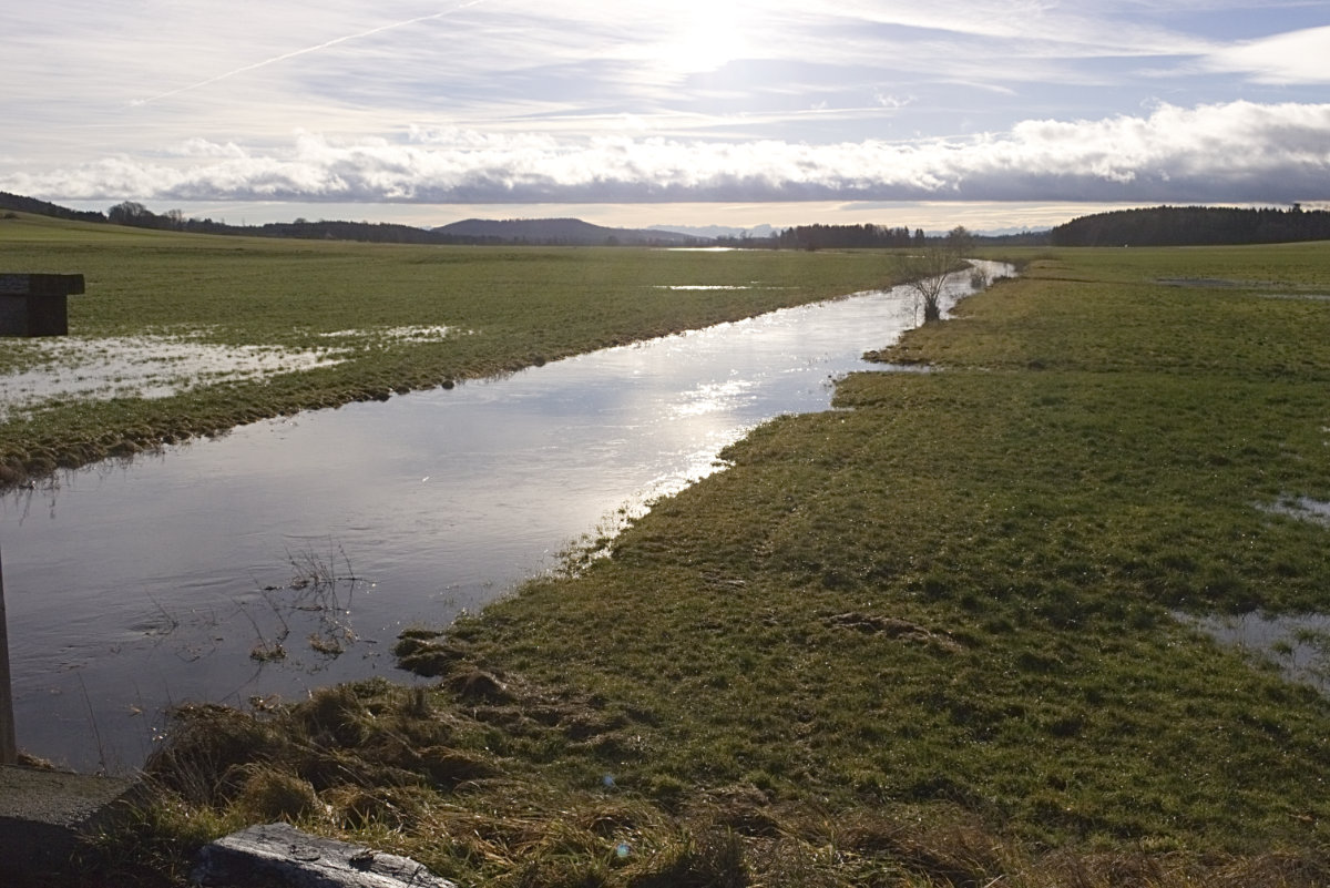 kleines Hochwasser an dem Fluß Ostrach