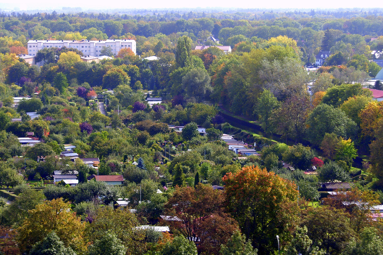 Kleingartenanlage am Proviantbach mit Blick auf den Siebentischwald