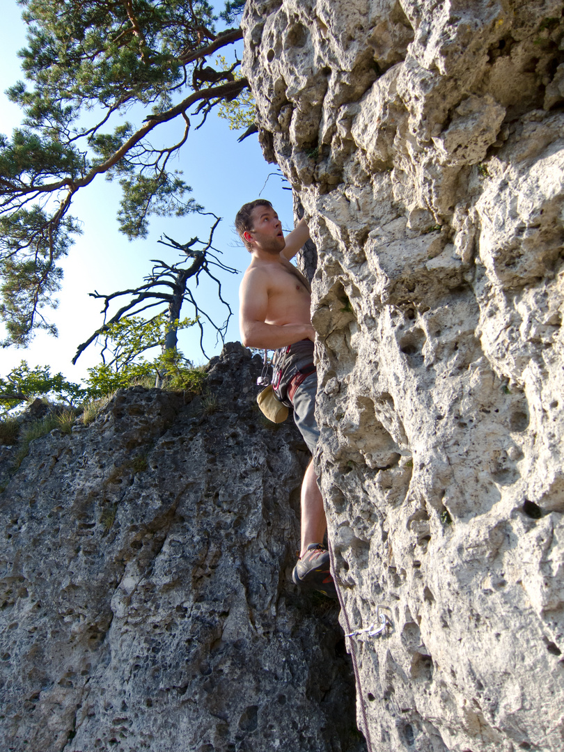 Klettern im Frankenjura an der Weißen Wand