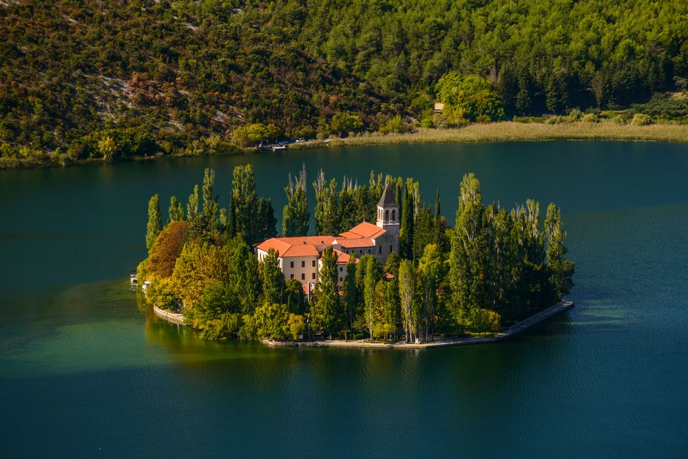 Klosterinsel Visovac, Nationalpark Krka, Dalmatien, Kroatien