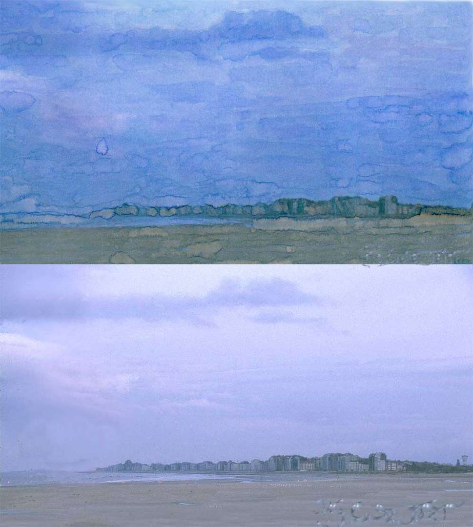 Knokke in Belgien - Aquarell und Originalfoto