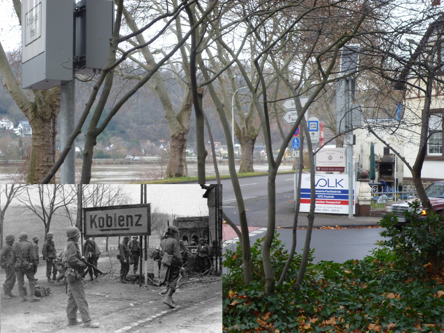 Koblenz 1945 - Kampf um Moselweiss - Now and then -