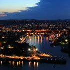 Koblenz und Deutsches Eck nach Sonnenuntergang