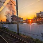 Köln, Godorf bei Sonnenaufgang aus der Straßenbahnlinie 16 fotografiert 