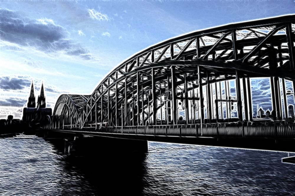 Kölner Dom an Hohenzollernbrücke - Digi Art