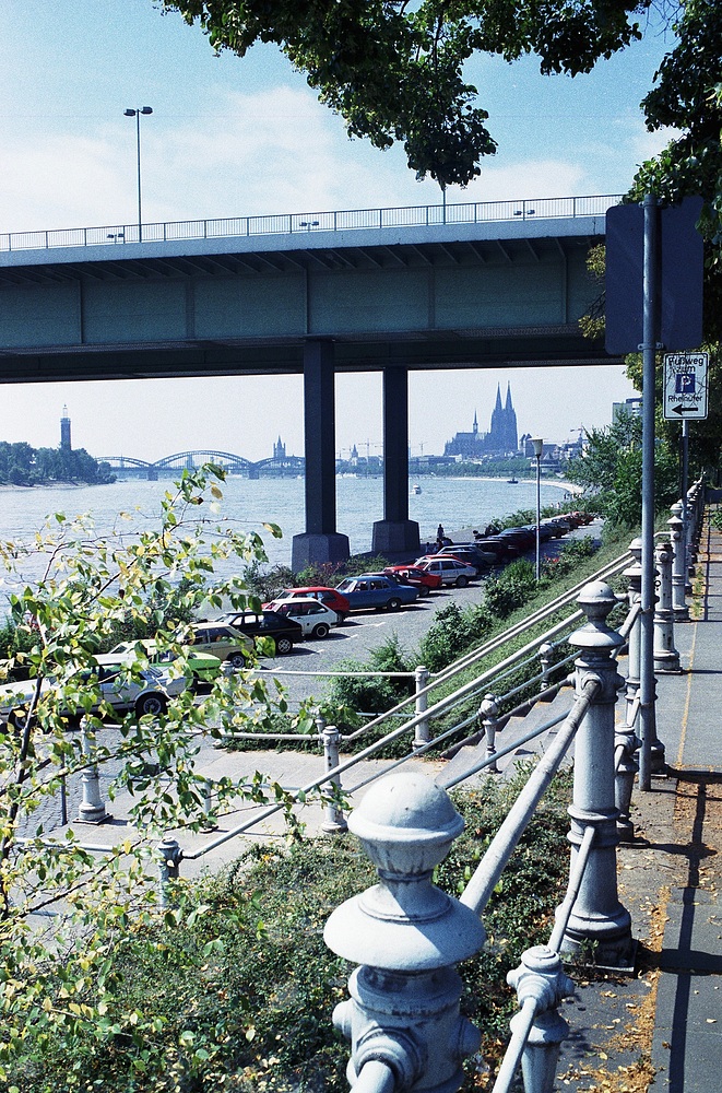 Kölner Dom unter der Zoobrücke durch fotografiert