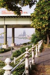 Kölner Dom unter der Zoobrücke durch fotografiert