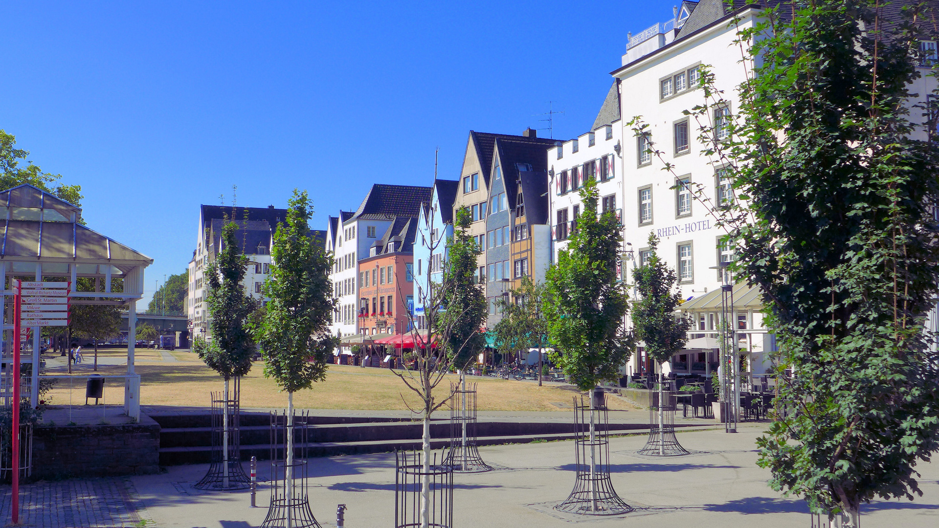 Kölner Rheinfront im Sommer