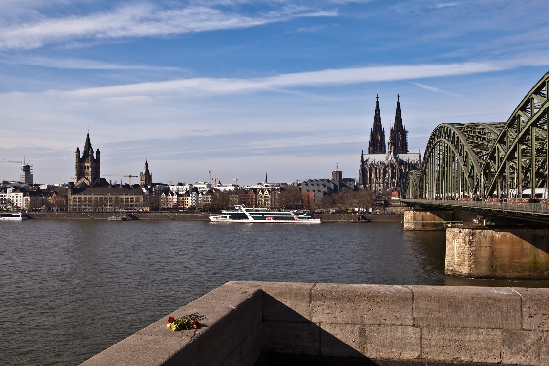 Kölner Skyline mit Blumen