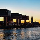 Kölns Kranhäuser bei Nacht