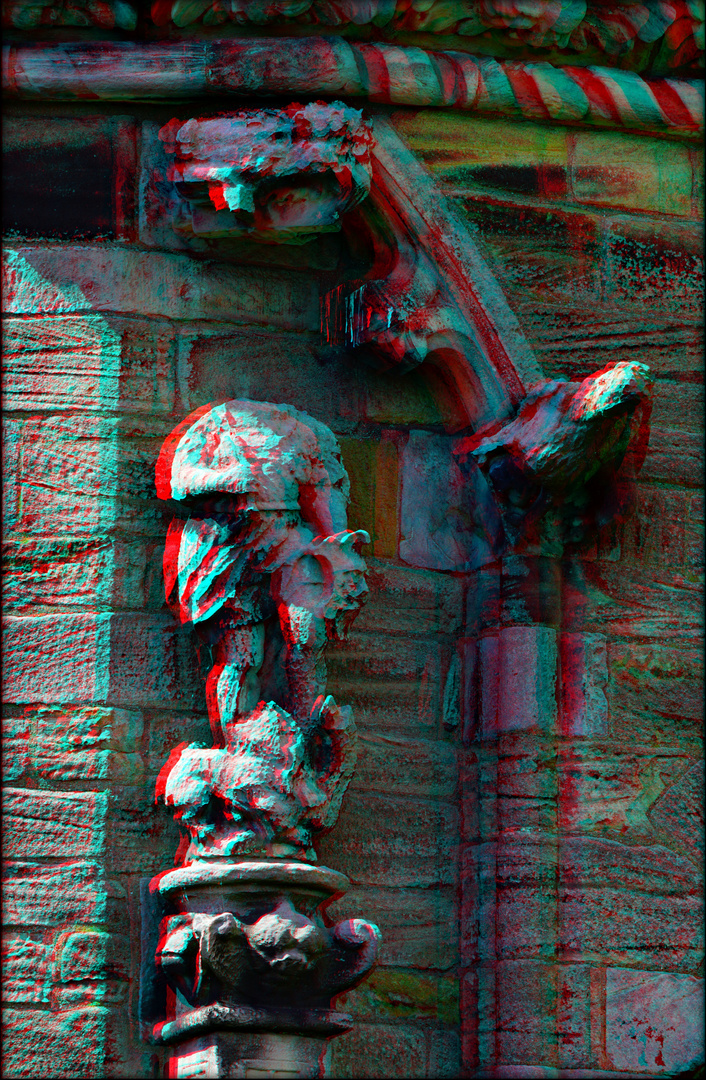  kopflose Figur am Castle Stirling  (3D-CHA-Anaglyphe)  