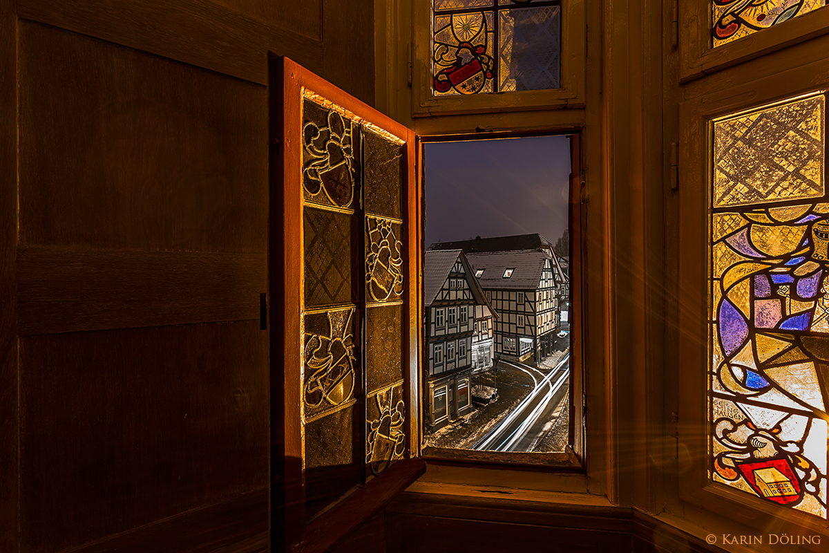 Korbach, Blick aus dem alten Sitzungssaal im historischen Rathaus