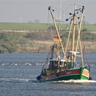 Krabben-Kutter bei der Einfahrt in den Hafen von Greetsiel