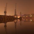 Kräne auf der Wallhalbinsel in Lübeck