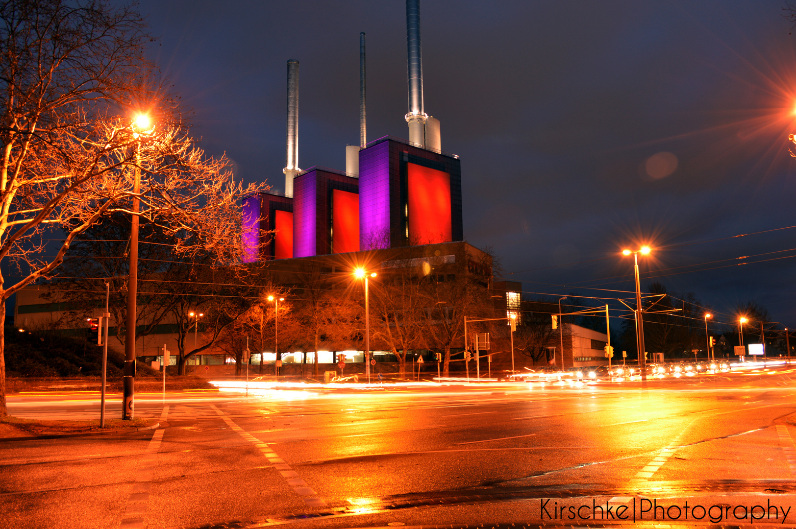 Kraftwerk Hannover-Linden bei Nacht