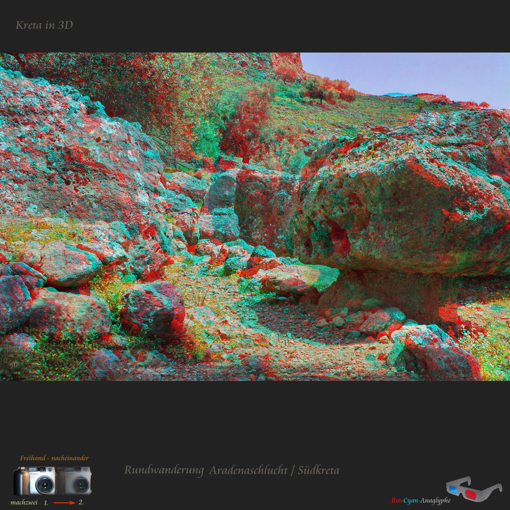 Kreta in 3D: Finix ob der Aradenaschlucht - VollHD als Anaglyphe und mpo-Datei