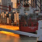 Kreuzfahrt_Kolumbien-Cartagena-Containerschiff im Sonnenuntergang