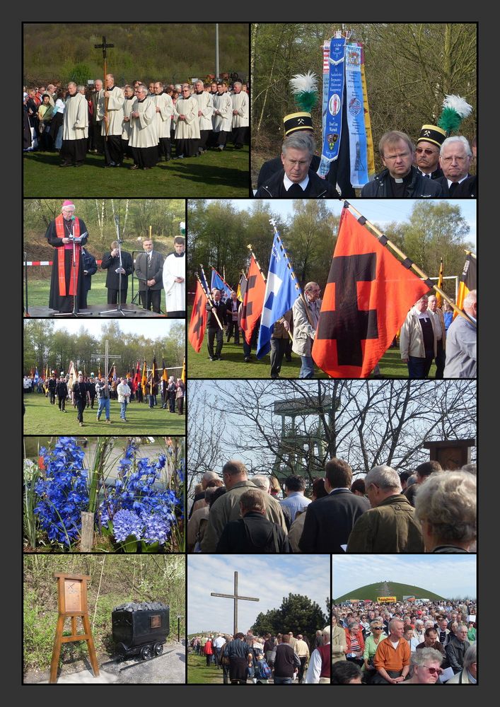 Kreuzweg auf der Halde Haniel am Karfreitag mit 10.000 Christen hoch über d. Dächern von Bottrop