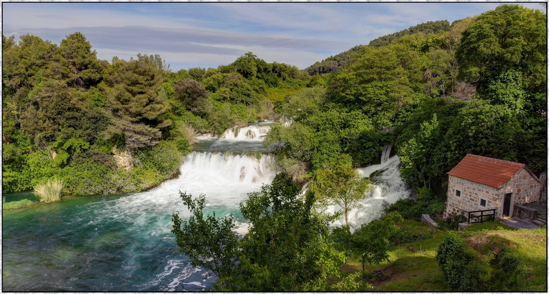 Krka Wasserfälle im gleichnamigen Nationalpark; Kroatien Camper-Reise Mai 2019