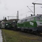 KÜBLER Heavy Rail 218 399 mit Trafo stand am 09.12.2023 morgens in Stolberg (Rheinland)