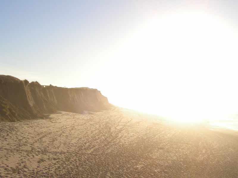 Küstenstreifen geblendet von der Abendsonne