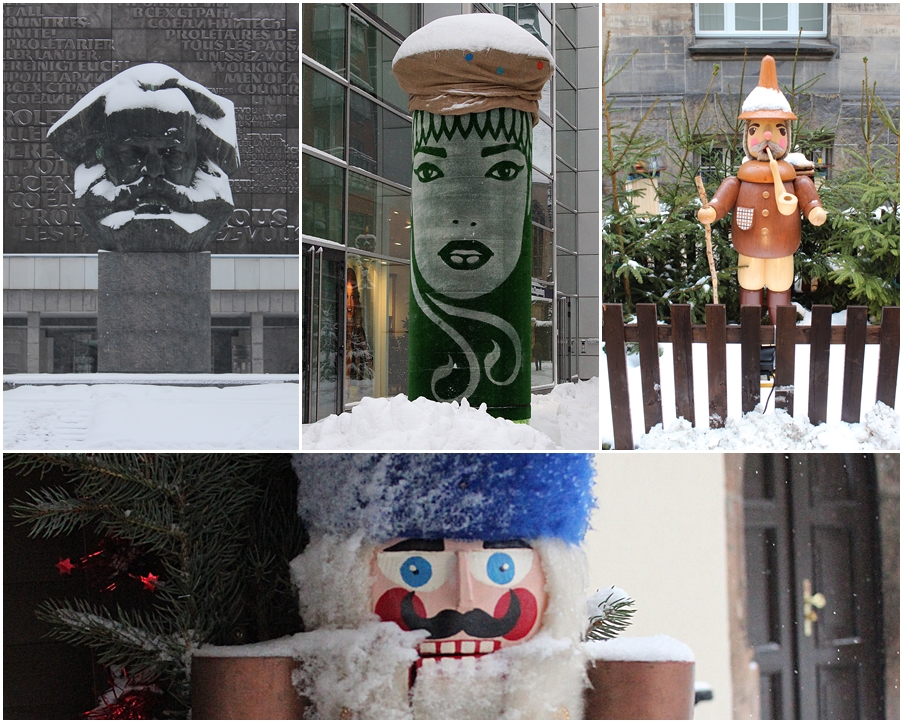 Kunstgesichter im Chemnitzer Schnee