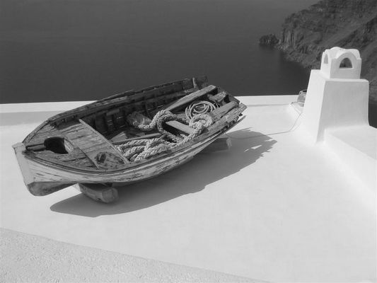 Kykladen, Santorin, Dach mit Dachschmuck