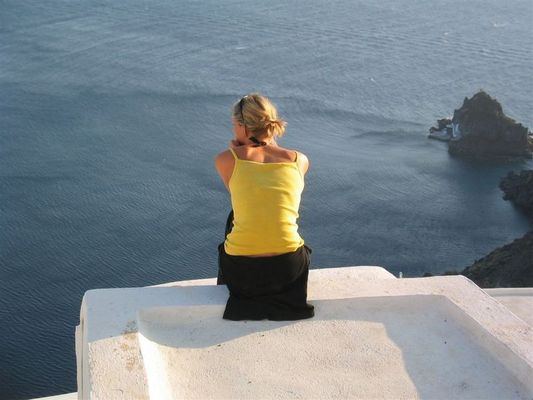 Kykladen, Santorin, Oia, Frau