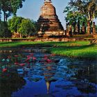 L23 Sukhothai_Wat Chana Songkhram reflected in the water lily pond - 2, 2002.12.8